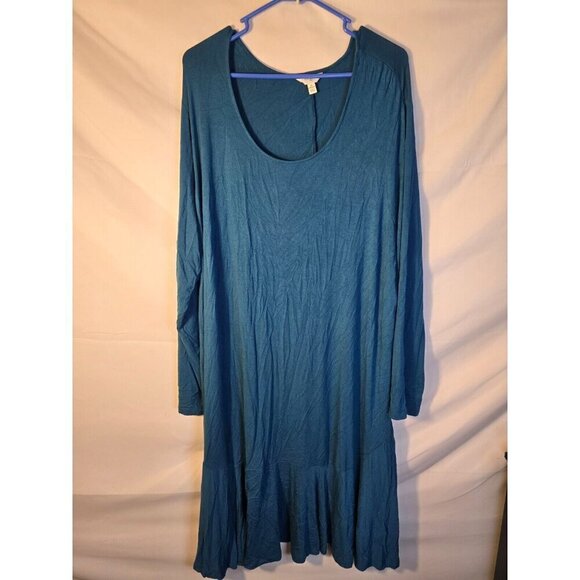 Terra & Sky Womens Comfy Dress Plus Size 2X 20W 22W Blue Dark Teal Stretch - Picture 1 of 2